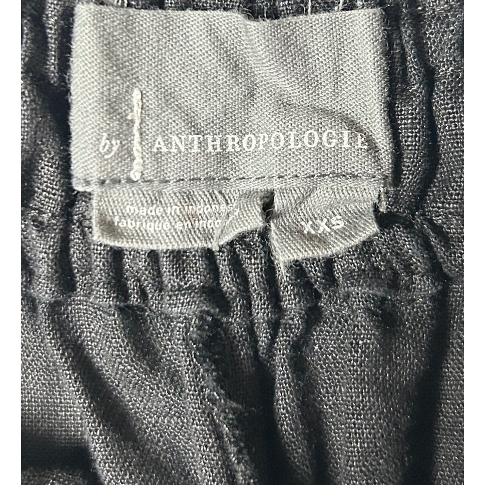 By Anthropologie Black 100% Linen Wide Leg Smocked Elastic Waist Pants XXS - Picture 4 of 16